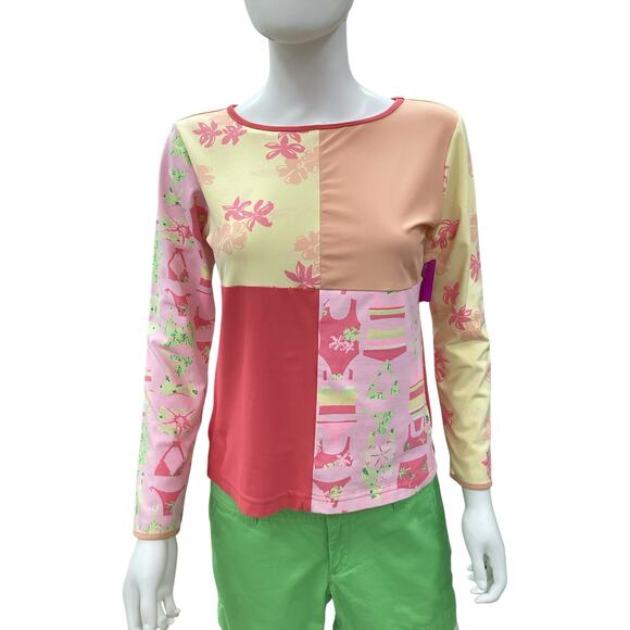Vintage Lilly Pulitzer Top Women’s Size S Nylon/ Spandex Blend Patchwork Pattern - Picture 1 of 5